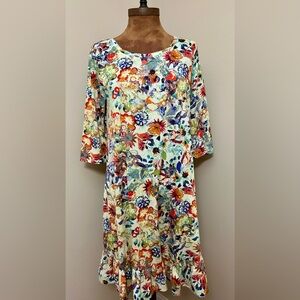 Peruvian Connection Floral Multicolor Dress Pima Cotton